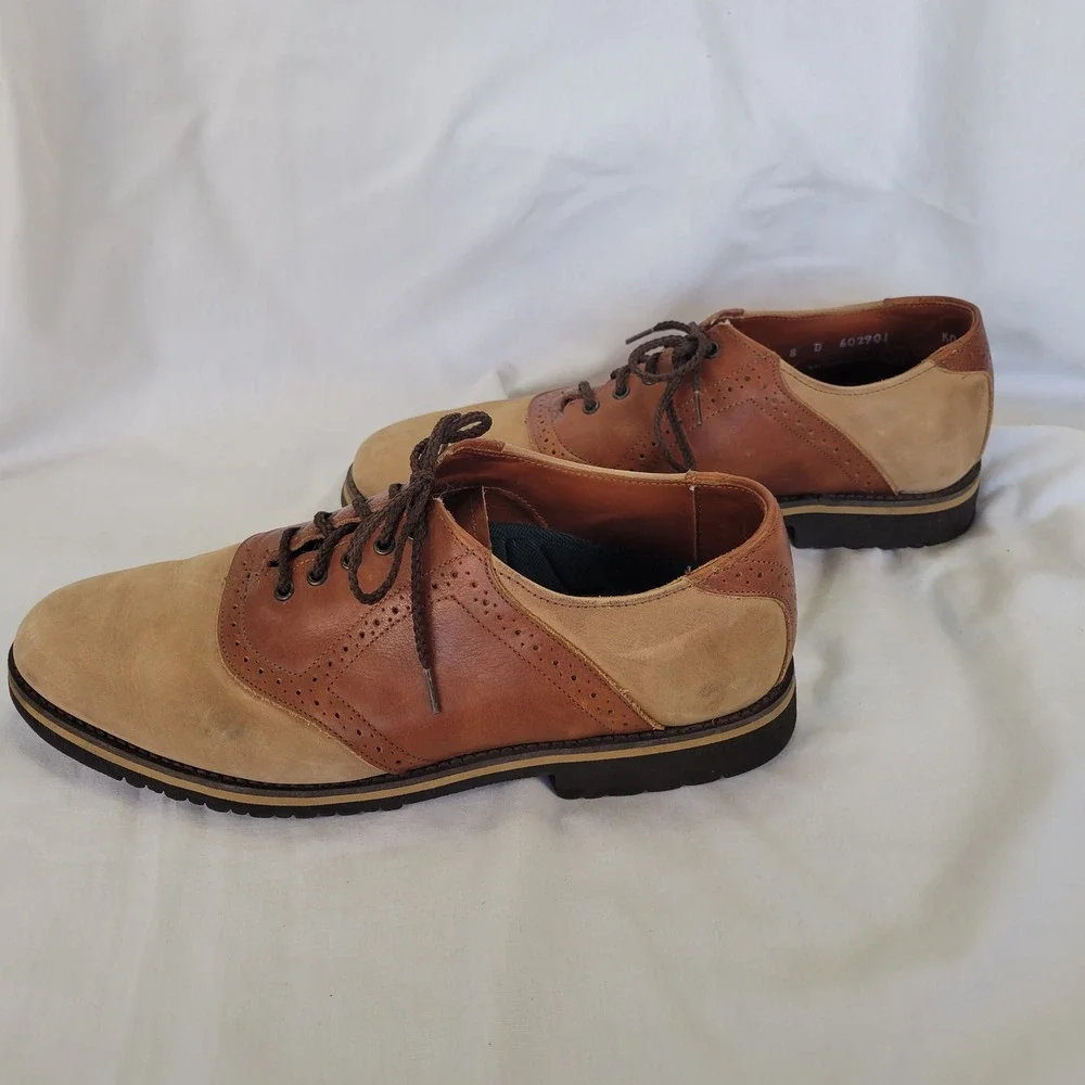 E T Wright Mens Saddle Shoes Leather Upper Tan Brown Lace Up Size 8 D